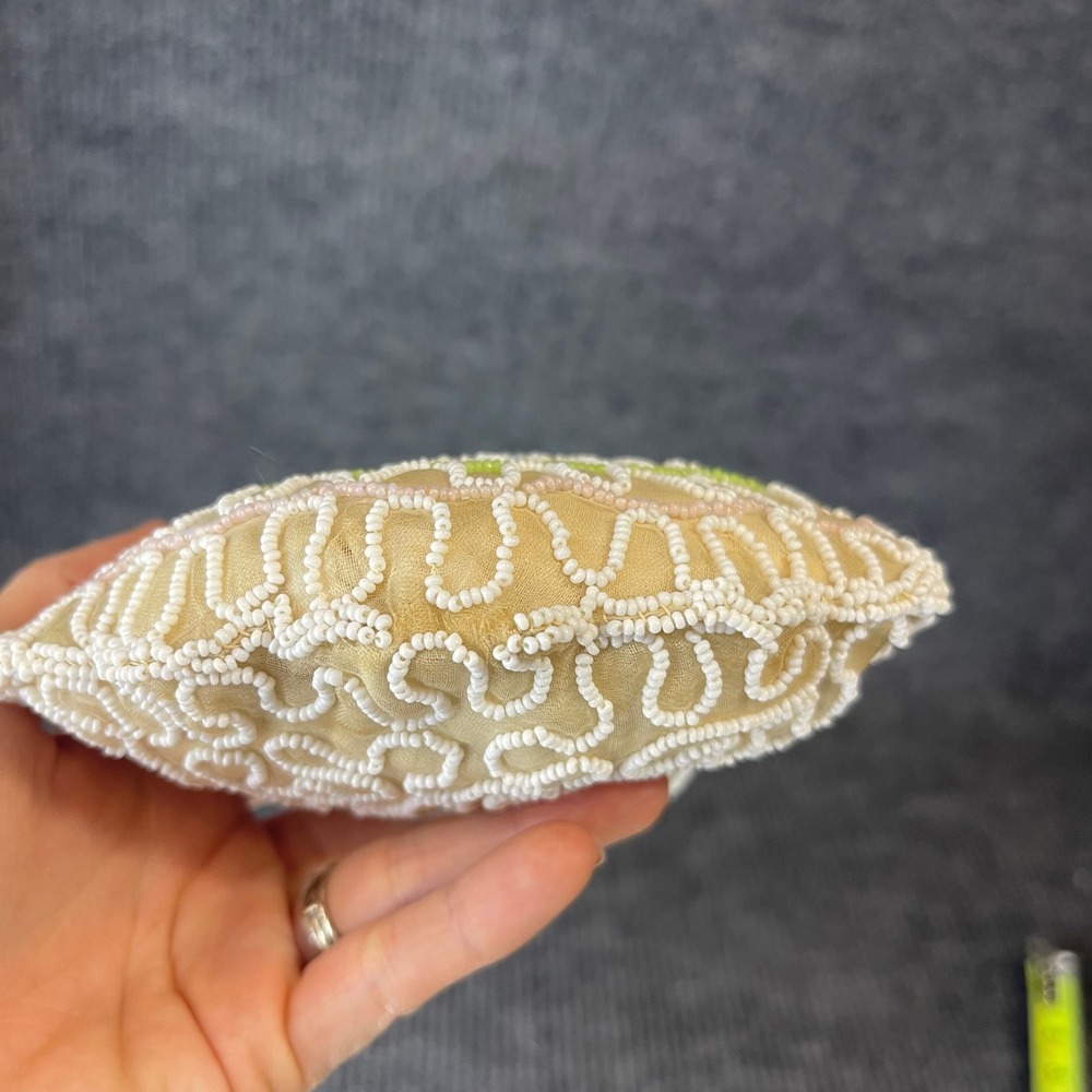Vintage Handmade Beaded Micro Handbag Coin Champagne Pastel Scalloped Belgium‎ - Picture 6 of 13